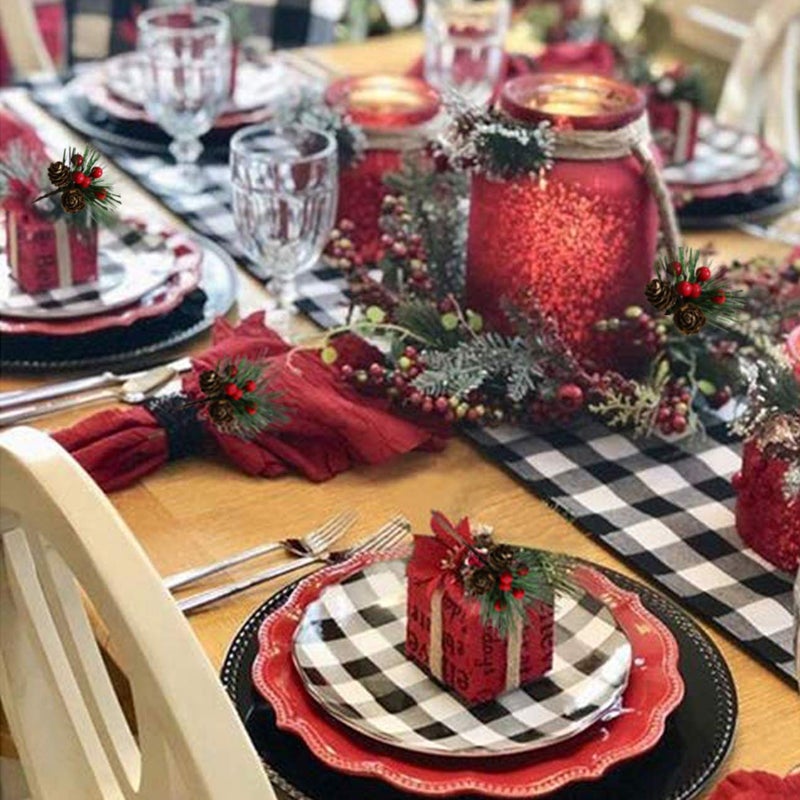 Acronde 20PCS Artificial Pine Picks Christmas Simulation Pine Needle Small Berries Pinecones for Flower Arrangements Wreaths Wedding Garden Xmas Tree Decorations (Red) - Image 3